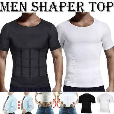 Shaper Men Body Toning T-Shirt Ultra Durable Vest Compression Underwear Tops Gym • $18.79