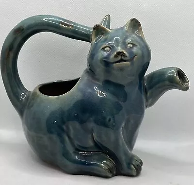 Cat Kitten Pitcher Green Distressed  Majolica Pottery Excellent Condition UNIQUE • £38.54