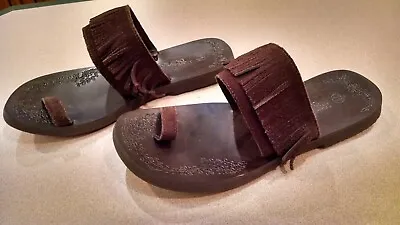 $12 • Buy Montego Bay Club Leather Collection Sandals - Brown Fringe Unique  Hippie 