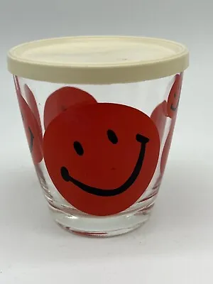 Vintage - Hazel Atlas Swanky Swig Smiley Faces Jelly Glass Jar -with Plastic Lid • $18.99
