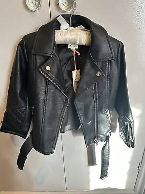 River Island Baby Girl Black Leather Jacket - Size 18-24M- BRAND NEW - FREE P&P • £28