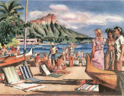 Millard Owen Sheets - Waikiki Beach Oahu Hawaii - 13x19 Print 1952 • $14.99