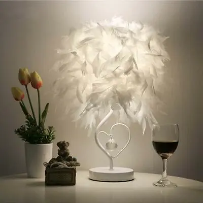 $22 • Buy Bedside Table Lamp Heart Shape White Feather Crystal Soft Light