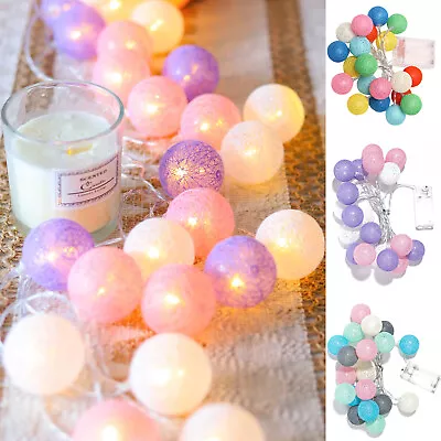 10/20 LED Fairy String Lights Cotton Ball Bedroom Party Indoor Wedding Decor UK • £7.55