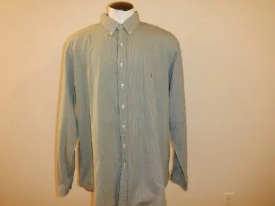 EUC! Men's RALPH LAUREN CLASSIC FIT Sz 2XLT TALL Green Striped LS BF Dress Shirt • $10.64