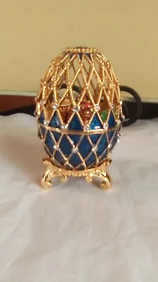 Faberge Blue Egg Style Box Swarovski Crystals Jewelry Box Home Decor • $59.99