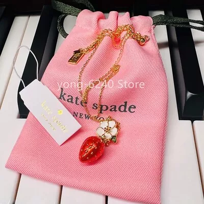 NWT Kate Ks Spade Picnic Perfect Red Enamel Strawberry Pendant Necklace Gold • $16.99