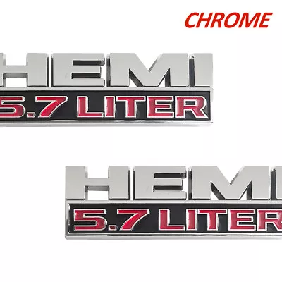 2PCS Hemi 5.7 LITER Side Fender Emblem 3D Decal For RAM 1500 Chrome Red Badges • $13.69