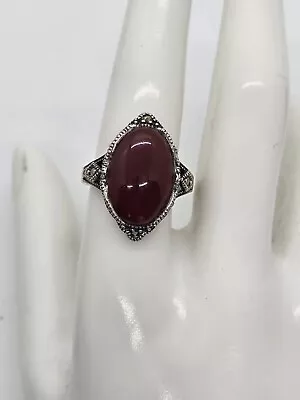 Vintage Sterling Silver Carnelian And Marcasite Ring Size 9 • $10.40