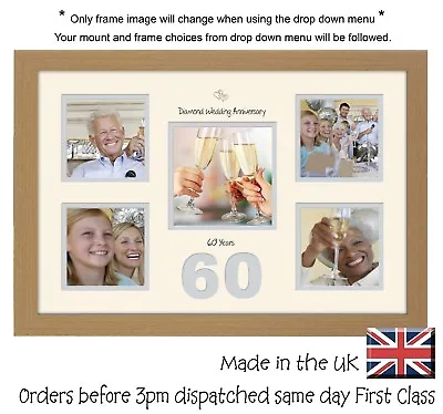 60th Anniversary Photo Frame Diamond Wedding 4x4 X4 And 5x5 Photos In Word 978D • £23.99