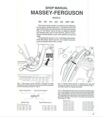 Massey Ferguson 362 365 375 383 390 390T 398 TMM Workshop Manual • £24