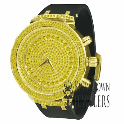 Canary 10k Yellow Gold Tone Ice Master Simulated Diamonds Men's Wrist Watch New • £57.82