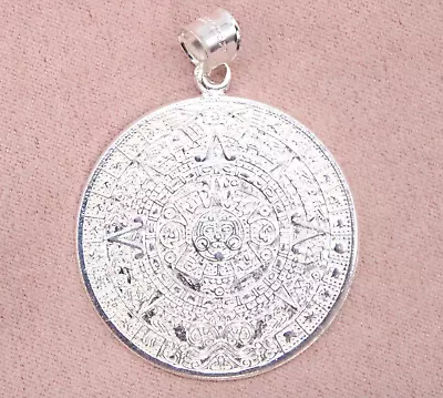 Mexican 925 Sterling Silver Vintage Mayan Calendar Oxidized Pendant Necklace • £55.47