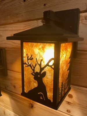 2 Mica Deer And Tree Outdoor/Indoor Wall Sconces Lodge Cabin Rustic Porch Lights • $275