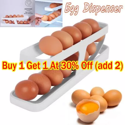 Refrigerator Egg Dispenser Rolldown Auto-Rolling Egg Holder 2 Tier Storage Rack • £7.99