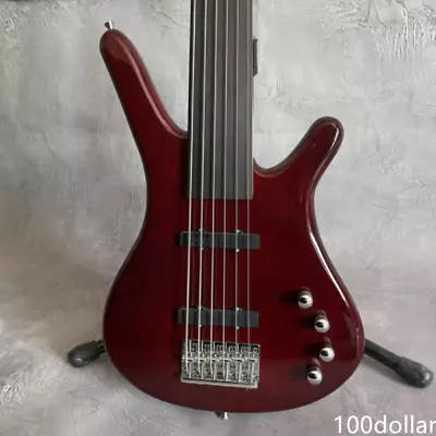 6 Strings Fretless Electric Bass Guitar Solid Body Chrome Hardware Reddish Brown • $189.05