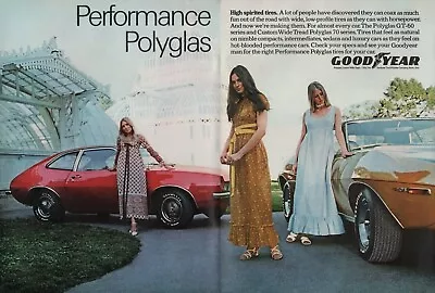1971 Vintage 2-Pg Goodyear GT-60/70 Polyglas High Performance Tire Print Ad • $42.14