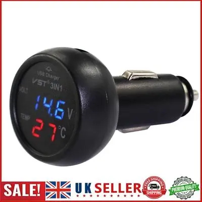 3 In 1 Car Voltmeter Thermometer 12V 24V Multifunctional Adapter (Red Blue) GB • £7.79