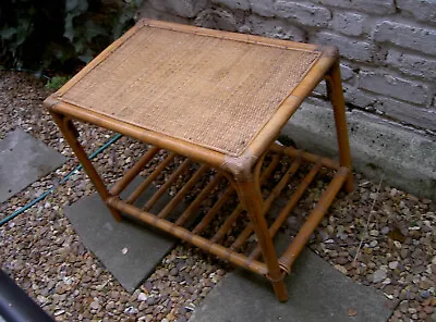 Cane Wicker Bamboo Table Small Vintage Retro Shabby Sustainable Hippy • £25