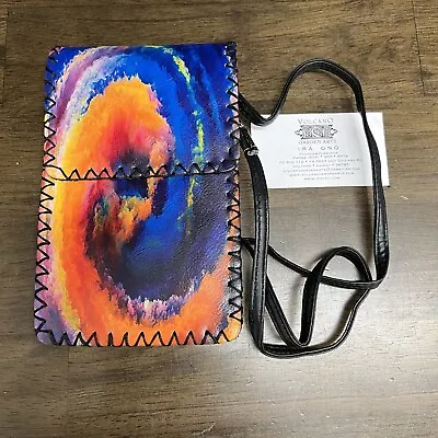 Ira Ono Watercolor Crossbody Leather Bag Volcano Hawaii Multicolored • $24.99