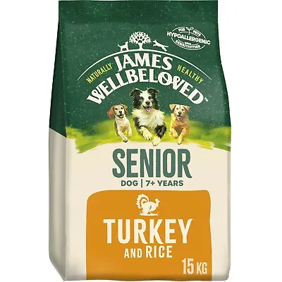 15kg James Wellbeloved Natural Senior Complete Dry Dog Food Turkey & Rice • £59.49