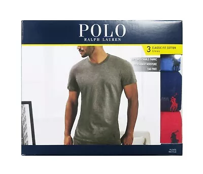 Polo Ralph Lauren Men's Lt Blue-Blue-Red Classic Fit Crew-Neck 3 Pack T-Shirt • $38