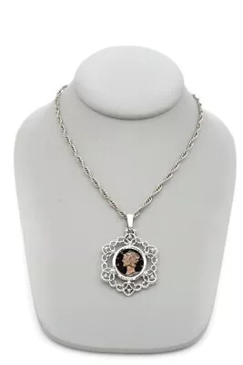 Vintage Carved Mercury Dime Pendant Necklace Silver Tone 24  • $26.99