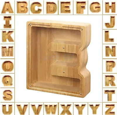 Wooden Letter Piggy Bank Saving Money Coin Box Alphabet Storage Tank Kid Gifts • $29.04