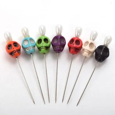 7pcs Skull Head Pattern Pins Evil Voodoo Curse Needles Voodoo Doll Accessory • $8.99