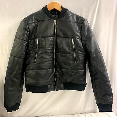 Muubaa TYR Padded Bomber Small Leather Black Jacket Unisex Pockets New RRP 400 • $62.22