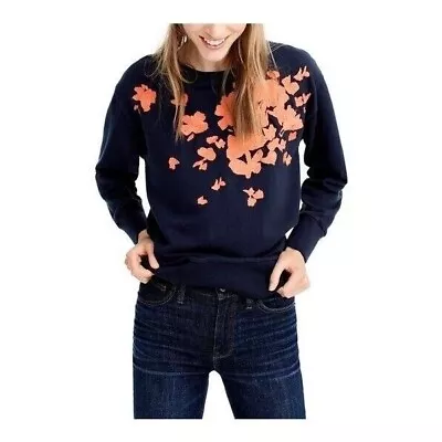 J. Crew Womens XS Navy Blue Orange Embroidered Floral Long Sleeve Sweatshirt • $32.70