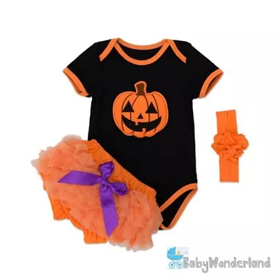 Baby Girl 3 Pieces Halloween One Piece Tutu Pants Headband Set Costume Size 0-2Y • $22.95