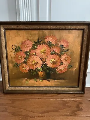 MID CENTURY MODERN  STILL LIFE OIL PAINTING OLD VINTAGE FLOWERS  Signed Yang~23” • $85