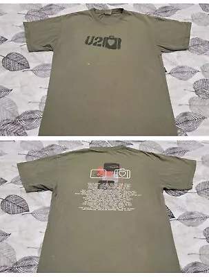 Vintage Distressed U2 Elevation 2001 Concert Tour T Shirt Size Large Olive Band • $24.99