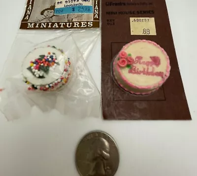 Vintage Dollhouse Miniature Desserts Birthday Cake And Layered Cake 1:12 NOS • $12
