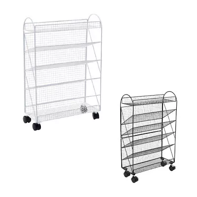 Mobile Storage Rack Bookshelf Book Organizer Deskside Cart Shelving On Wheels • £12.95