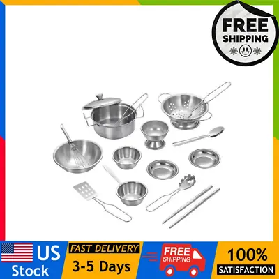 $25.40 • Buy 16pcs Play Pots And Pans Kids Toy Set Stainless Steel Anti-fall Cookware Pots A