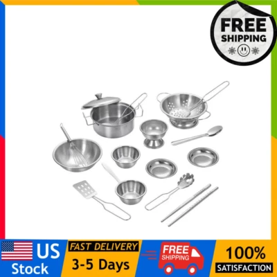$25.40 • Buy 16pcs Play Pots And Pans Kids Toy Set Stainless Steel Anti-fall Cookware Pots A