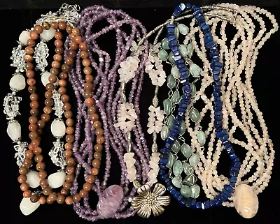 Vintage Jewelry Artisan Gemstone Bead Strand Necklace Lot Of 7 • $18