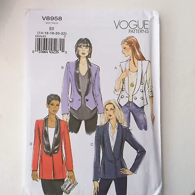 VOGUE PATTERN -V8958  TUX STYLE JACKET And WAISTCOAT/VEST- MULTI SIZES • £10