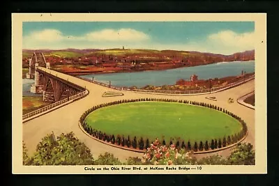 Pennsylvania PA Postcard McKees Rocks Circle On Ohio River Linen Colorcraft • $3.99