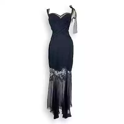 Vintage Italian 90s Black Silk Sheer Lace Gown Size 38 • $300