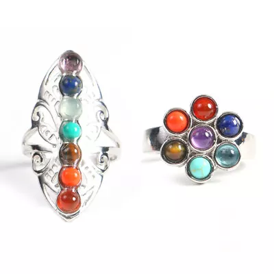 Natural 7 Chakra Crystal Round Bead Ring Quartz Stone Jewelry Healing Reiki Gift • $2.59