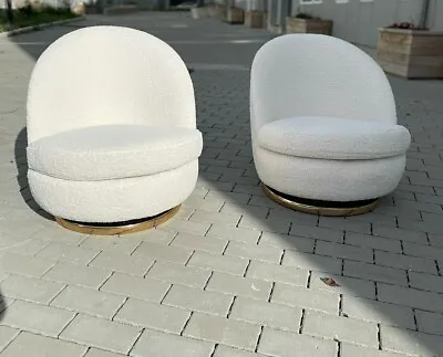 Milo Baughman Swivel Lounge Chairs In Boucle  • $10000
