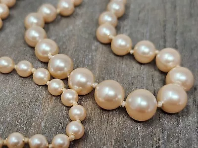 Signed MONET Faux Pearl Necklace 18  Knotted Graduated Ivory Excellent Sheen VTG • $15.99