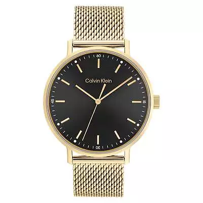 Calvin Klein Gold Mesh Black Dial Men's Watch - 25200049 • $224