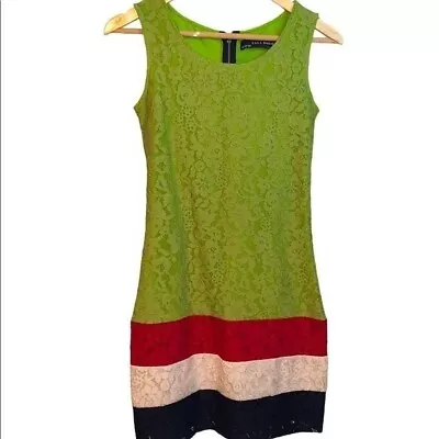 Zara Basic Green Color Block Sleeveless Lace Mini Shift Dress Size Medium • $19.99