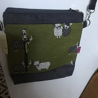 Lua Ladies Olive Green Grey Cross Body Shoulder Bag Cow Print BNWT • £16