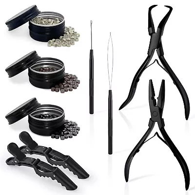 Hair Extensions Beading Tools Kit Micro Pliers Hooks Clips 600 Micro Silicone US • $24.56