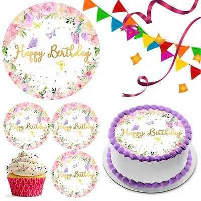 Happy Birthday Butterfly Edible Cake Topper Party Decoration Celebration Cupcake • £6.49